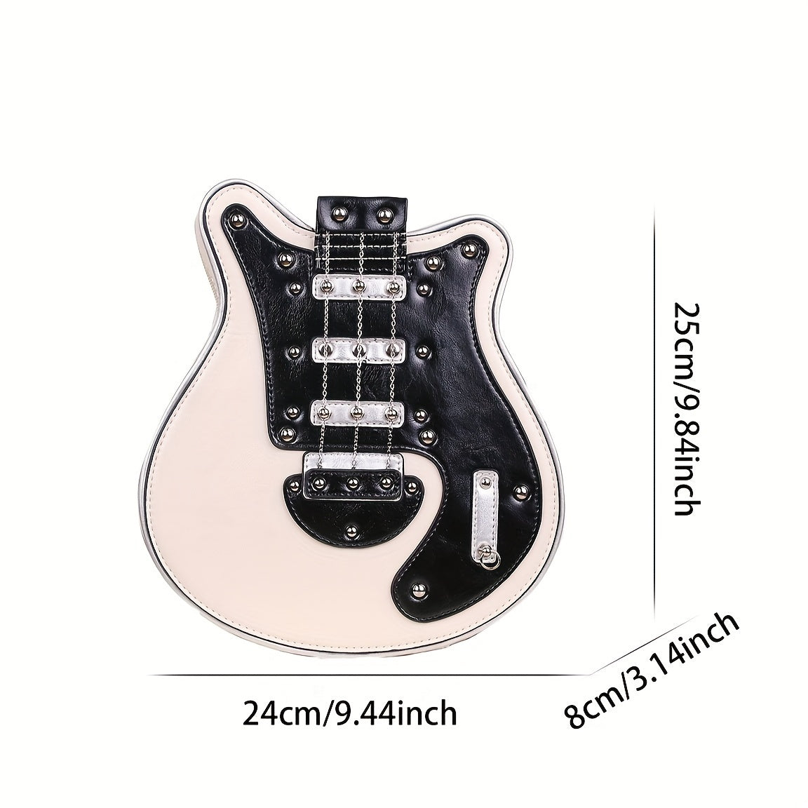 Vintage Guitar-Shaped Crossbody Bag - Stylish Y2K-Inspired Design, Trendy Chain Rivet Accents, Wide Adjustable Strap, Fashionable with Spacious Interior and Magnetic Closure