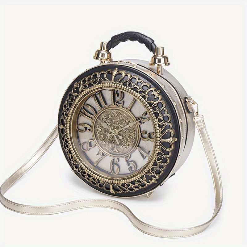 2025 New Creative Personalized Shoulder Bag - Classic Retro Clock Design, European & American Style Bag with Adjustable Strap, Durable, Zipper Closure, Polyester Lining, Vintage Accessory|Vintage Accessory Bag|Durable Bag