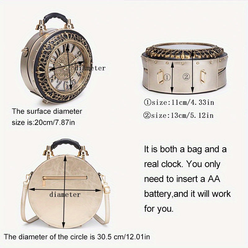 2025 New Creative Personalized Shoulder Bag - Classic Retro Clock Design, European & American Style Bag with Adjustable Strap, Durable, Zipper Closure, Polyester Lining, Vintage Accessory|Vintage Accessory Bag|Durable Bag
