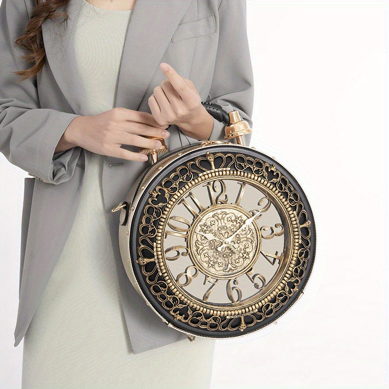 2025 New Creative Personalized Shoulder Bag - Classic Retro Clock Design, European & American Style Bag with Adjustable Strap, Durable, Zipper Closure, Polyester Lining, Vintage Accessory|Vintage Accessory Bag|Durable Bag