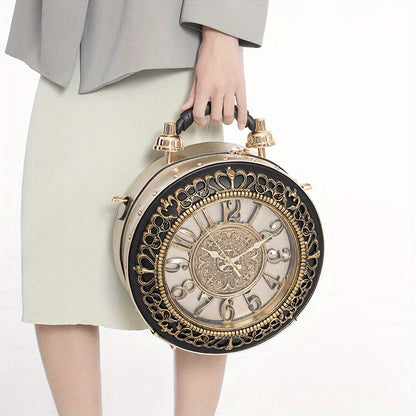2025 New Creative Personalized Shoulder Bag - Classic Retro Clock Design, European & American Style Bag with Adjustable Strap, Durable, Zipper Closure, Polyester Lining, Vintage Accessory|Vintage Accessory Bag|Durable Bag