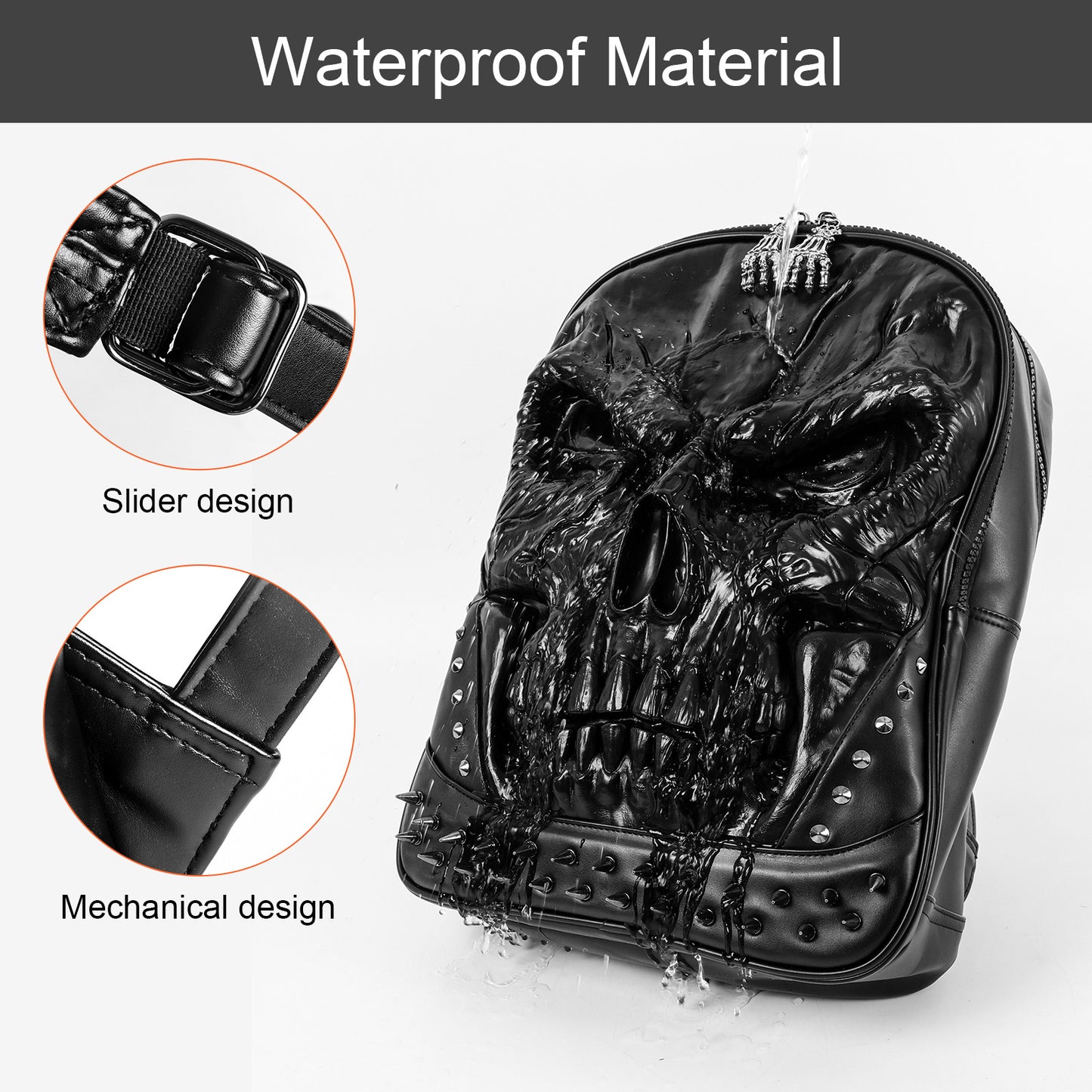 Cool 3D Skull PU Leather Backpacks - Large Capacity Double Shoulder Backpack