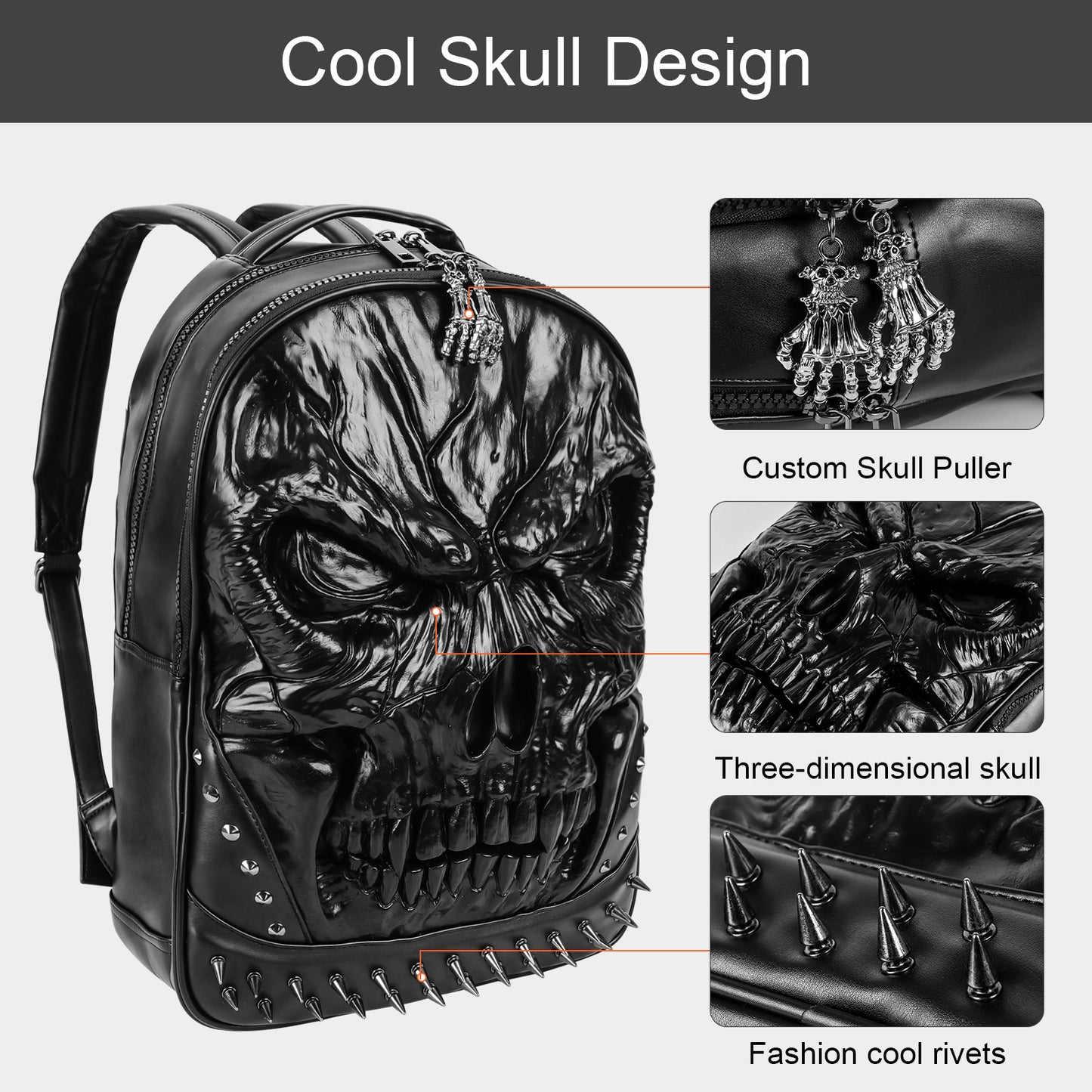 Cool 3D Skull PU Leather Backpacks - Large Capacity Double Shoulder Backpack