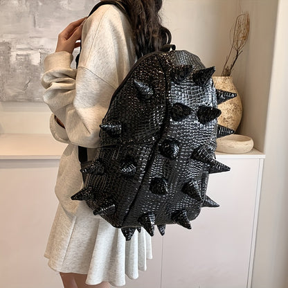 Trendy Hedgehog-Inspired Backpack, Faux Leather with Polyester Lining, Zip Closure - Fashionable Streetwear Daypack
