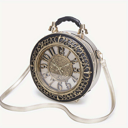 2025 New Creative Personalized Shoulder Bag - Classic Retro Clock Design, European & American Style Bag with Adjustable Strap, Durable, Zipper Closure, Polyester Lining, Vintage Accessory|Vintage Accessory Bag|Durable Bag
