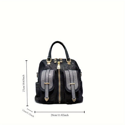 Sparkling Rhinestone Crossbody Backpack - Women's Nylon Shoulder Bag With Removable Strap, Elegant Casual Multifunctional Bag