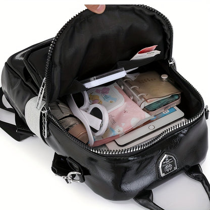 Multi-Function Backpack Casual Large Capacity PU Leather with Polyester Lining, Stylish Streetwear Convertible Shoulder Bag with Zipper Closure