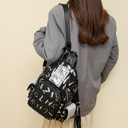 Stylish Chic Black Faux Leather Backpack for Women - Versatile Convertible Daypack with Detachable Straps, Secure Zip Closure, Durable Polyester Lining, and Multiple Compartments for Organization