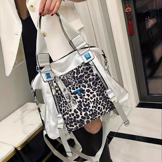 Fashion Rhinestone Embellished Tote Bag with Faux Snake Skin, Durable PU Leather, Luxury Finish, Elegant Adjustable Crossbody Strap, Secure Zipper Closure, Polyester Lined - Chic Handbag for Travel & Daily Use