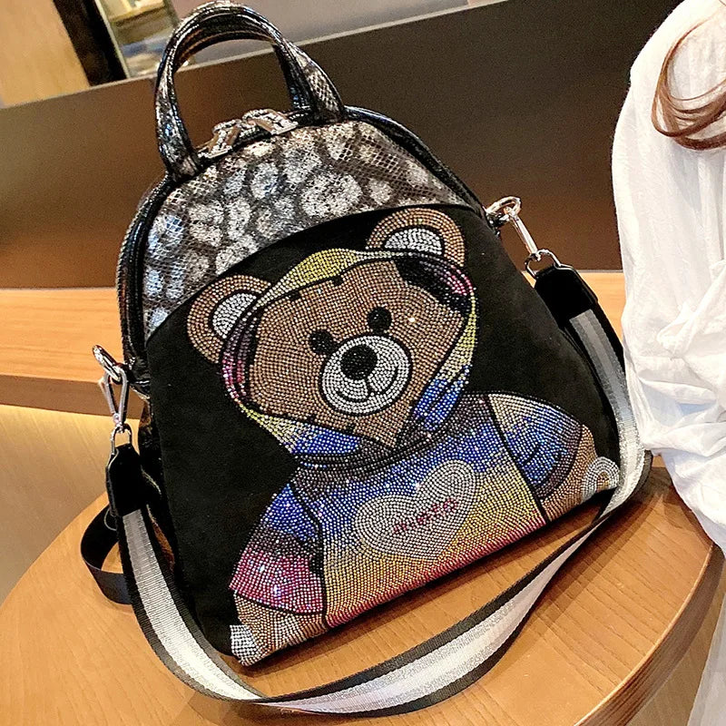 Fashion Sequin Leather Backpack - High Capacity Luxury Teddy Bear Shoulder Bag