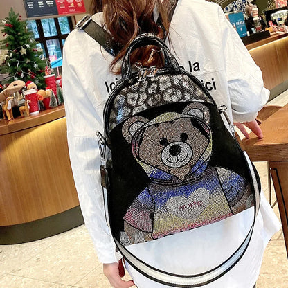 Fashion Sequin Leather Backpack - High Capacity Luxury Teddy Bear Shoulder Bag