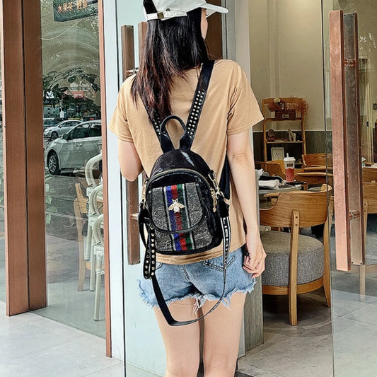 Luxury Designer Backpack -Rivet Rhinestone Shoulder Bag