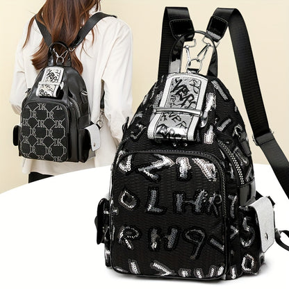 Stylish Chic Black Faux Leather Backpack for Women - Versatile Convertible Daypack with Detachable Straps, Secure Zip Closure, Durable Polyester Lining, and Multiple Compartments for Organization