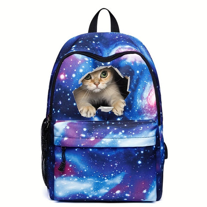 Adorable Cat & Starry Sky Backpack - Large Capacity, Ultra-Lightweight - Fashionable , Commuter Style